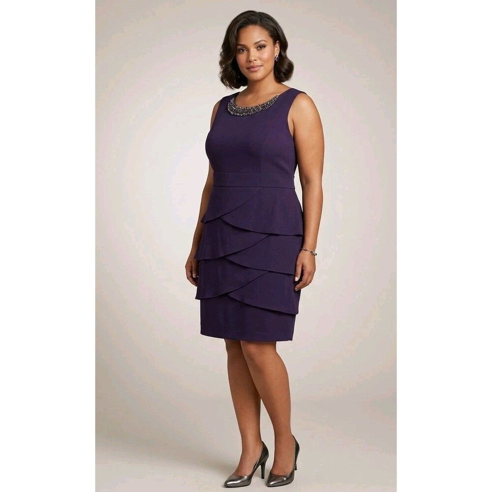 Connected Apparel Dress Women's Plus Size 24W Plum Tiered Cocktail Purple